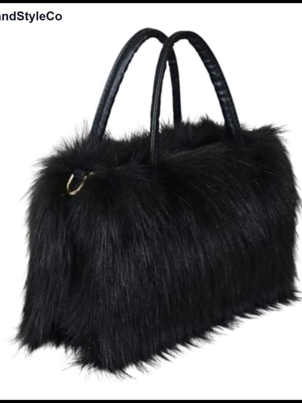 Faux Fur Crossbody Tote Bag with Leather Handle